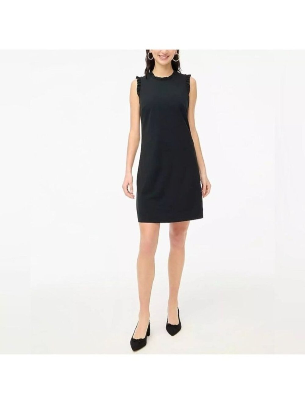 J.Crew Factory Womens Ruffle Neck Black Sleeveless Suiting Dress Size 2 NWT
